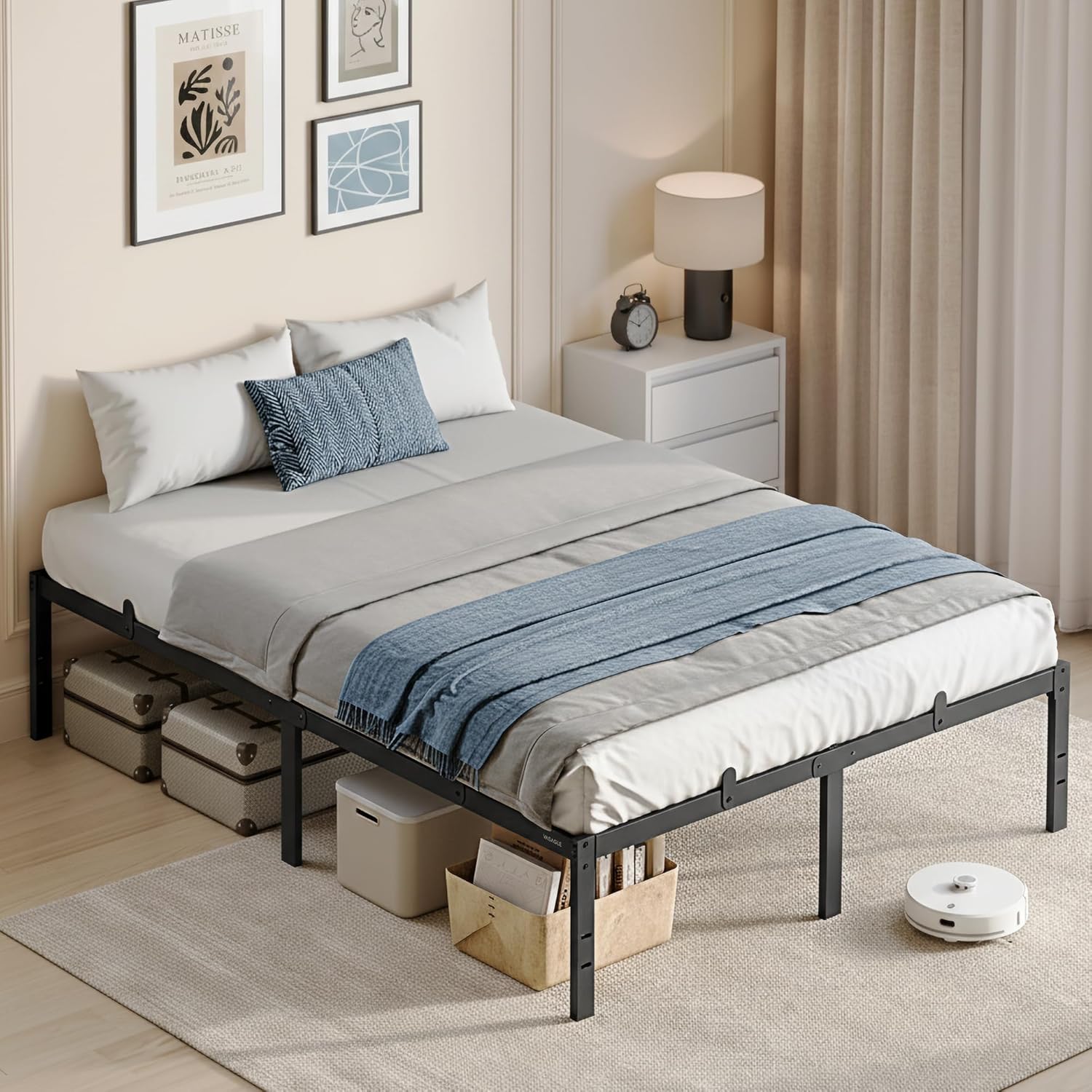 VASAGLE - Cadre de lit moderne - 140x190 cm - métal, rangement, RMB153BD01