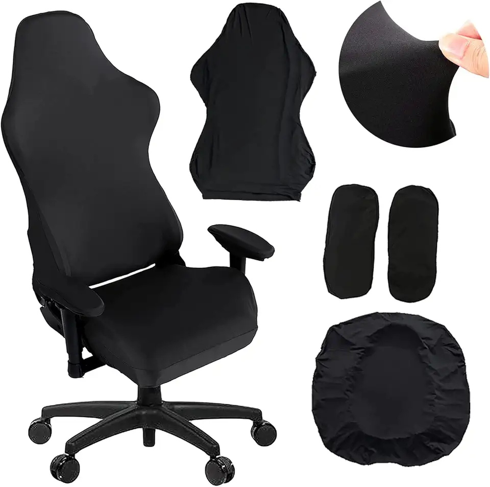 Housse chaise gaming - lot de 4 pièces, housses accoudoirs, dossier, siège, noir
