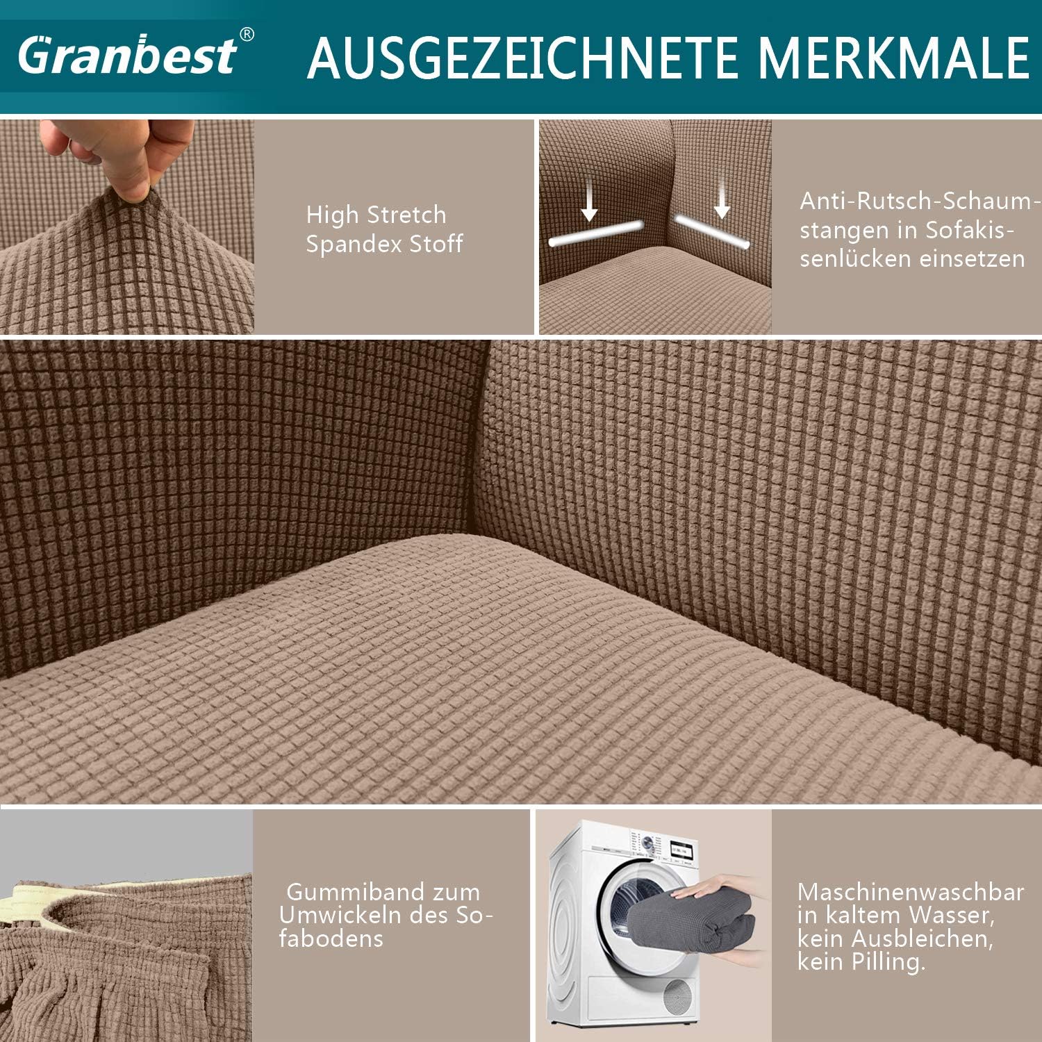 Granbest - housse canapé Jacquard élastique - 4 places - protection animaux, coloris sable