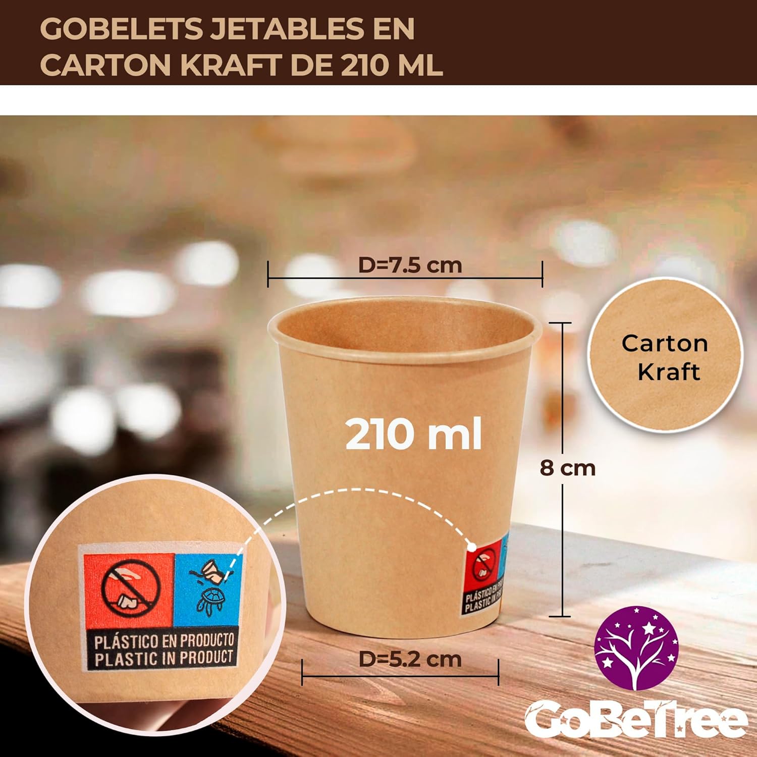 Gobelets jetables carton kraft – 210 ml / 7 oz – résistants, étanches
