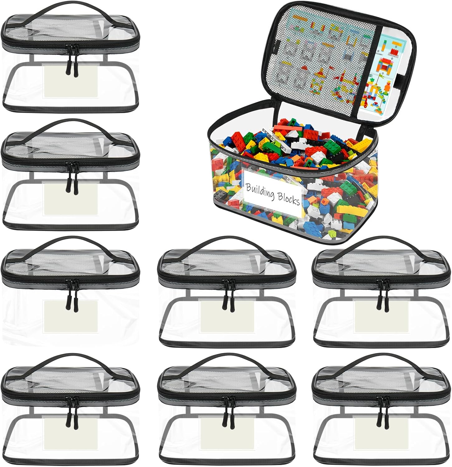 Pochette de rangement jouet enfant - PVC, fermeture éclair, lot de 8, idéal puzzles et bain