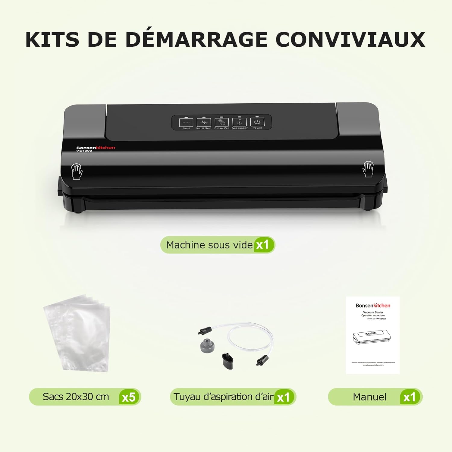 Bonsenkitchen - machine sous vide compacte - multifonction, sacs inclus