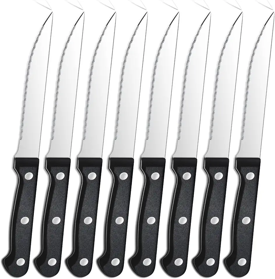 Couteaux à steak - lot de 8, acier inoxydable, dentelés, lavables