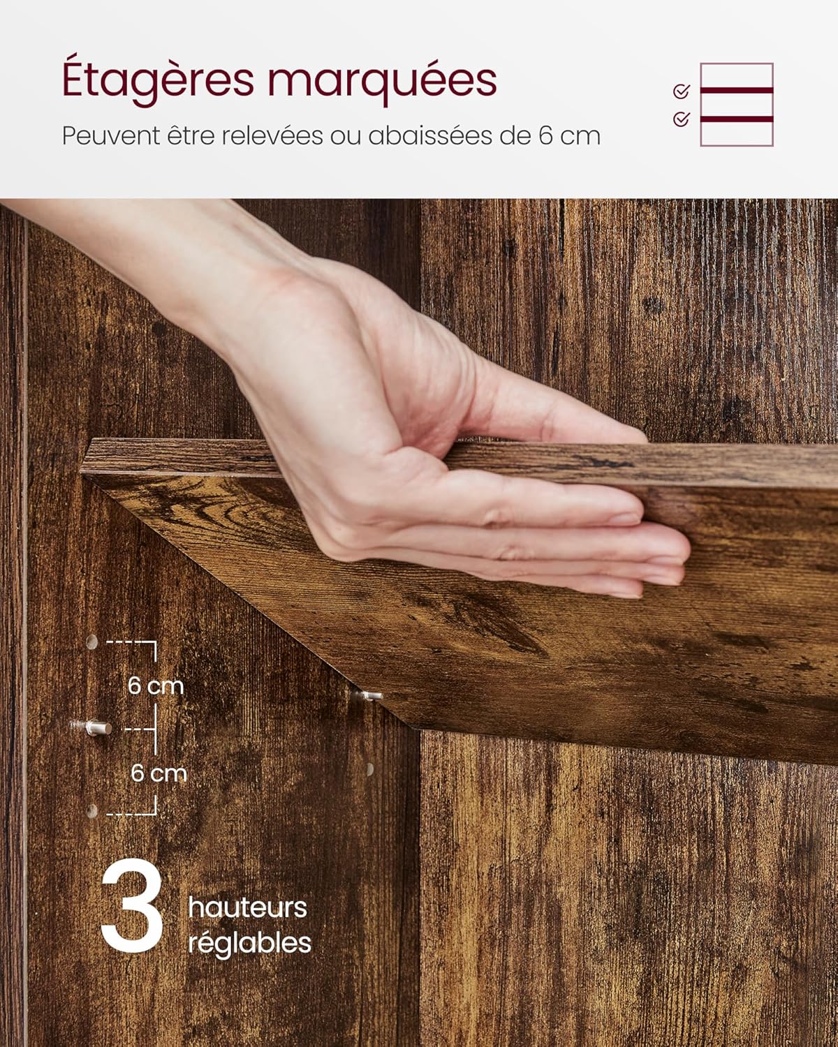 VASAGLE - bibliothèque rangement 6 niveaux - 24x60x178.5 cm - marron rustique LBC169K01