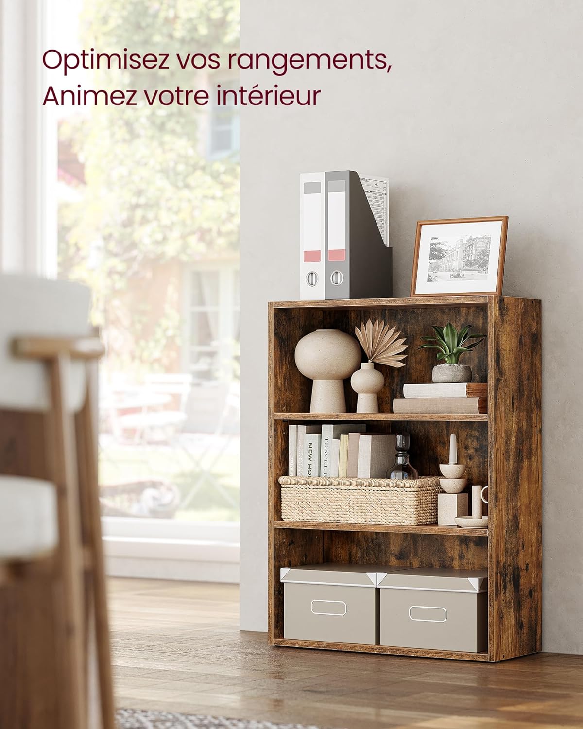 VASAGLE - bibliothèque 3 niveaux, 24x60x81,2cm, rangement ouvert, LBC163X01