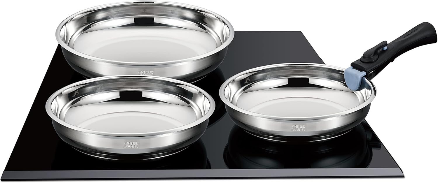Arthur Martin - Set 3 poêles inox - poignées amovibles induction AM2208