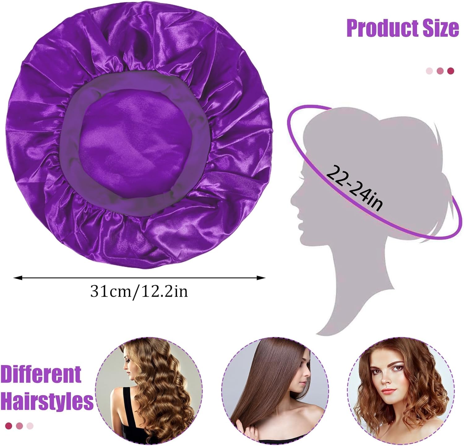 Bonnet satin nuit - soin cheveux soyeux - élastique confortable