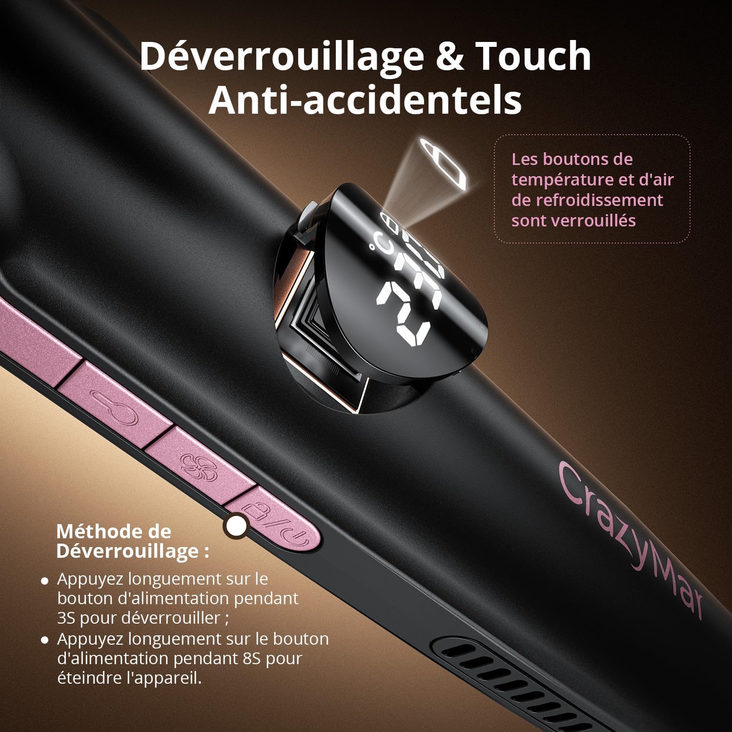 Lisseur boucleur 2-en-1 - 9 températures, ionique, cool air, 110-230°C, coiffure maison & voyage