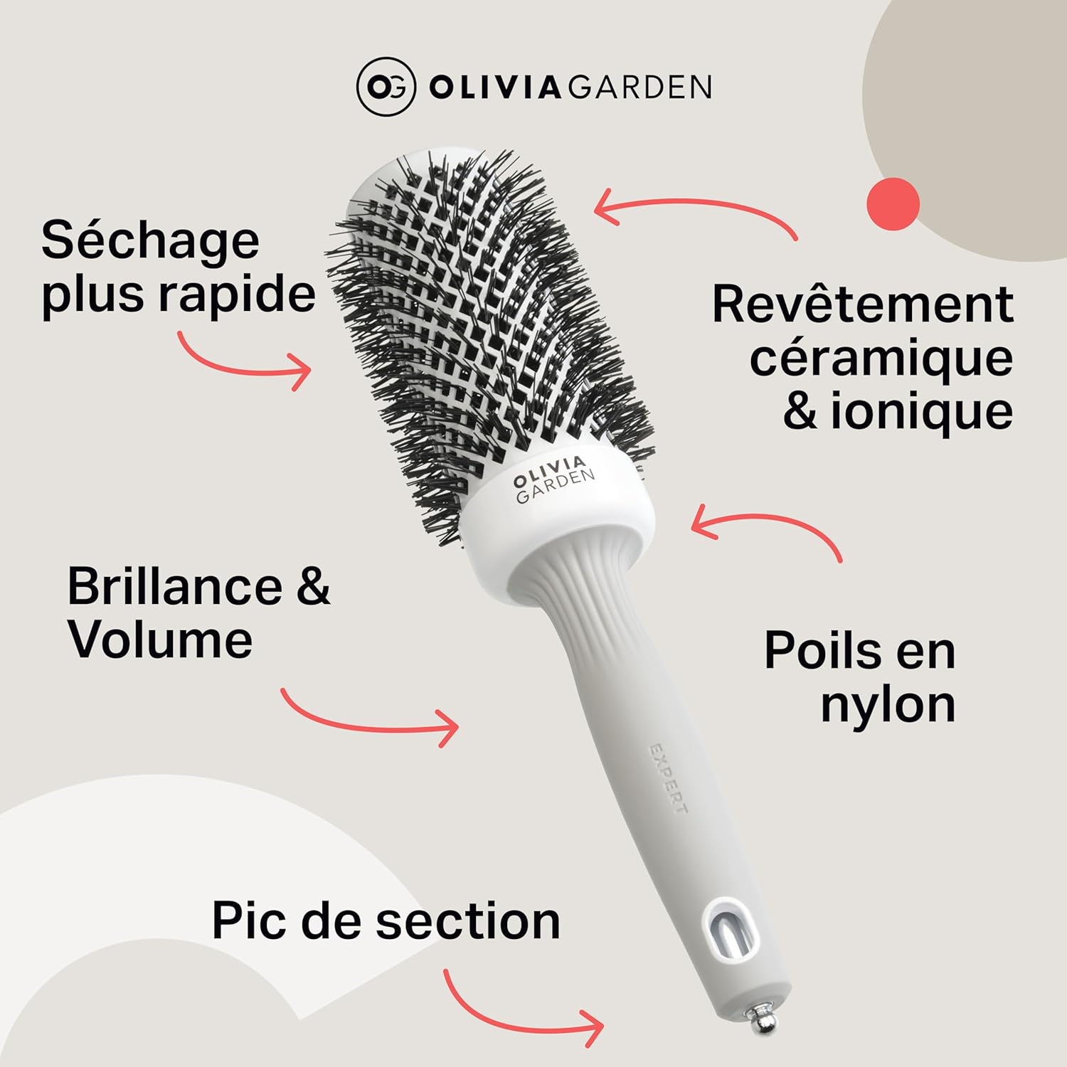 Olivia Garden - Expert Blowout Shine - brosse ronde céramique antistatique pour brushing sans frisottis, 53mm