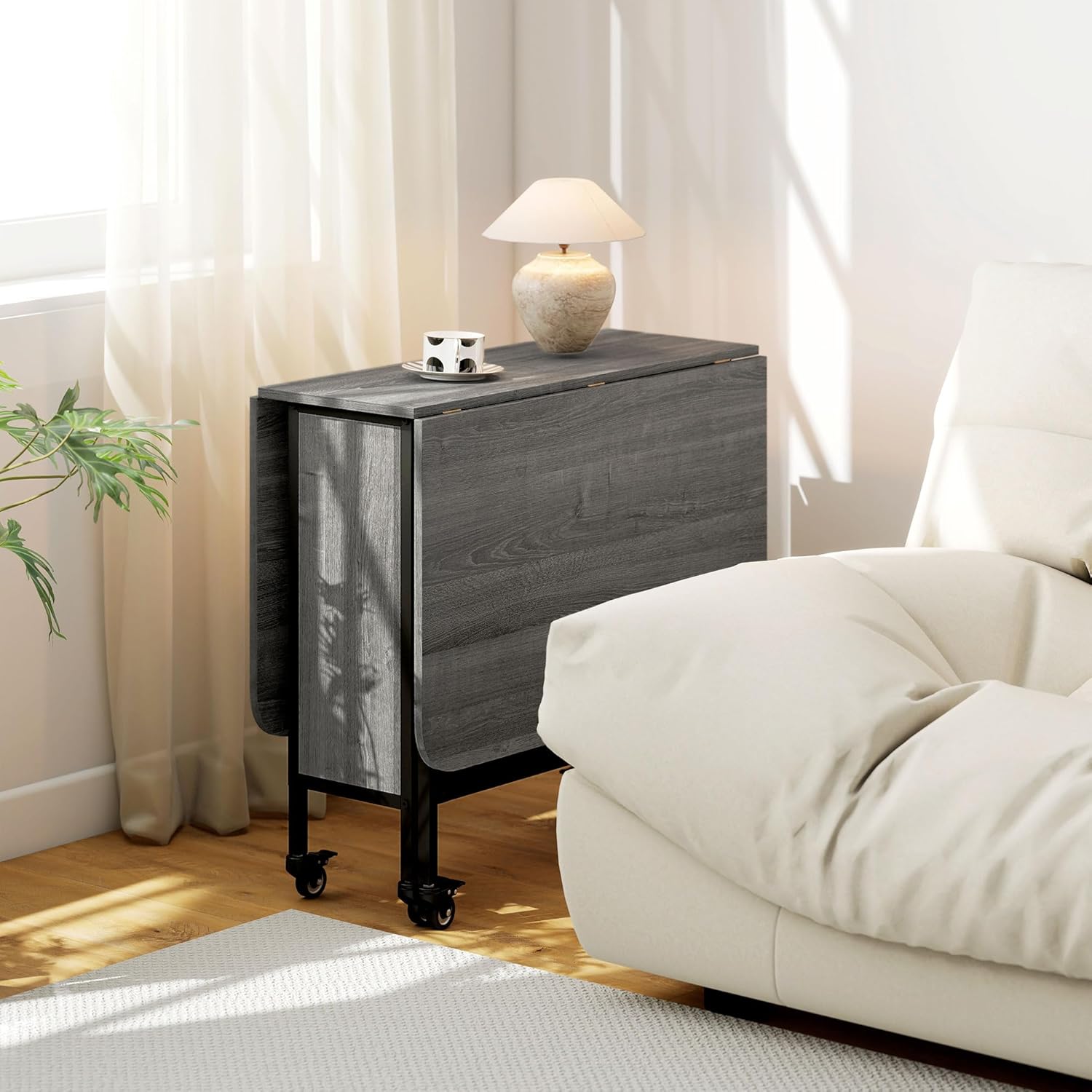 HOMCOM - Table pliante avec roulettes, 130x80x74cm, 6 personnes, étagère intégrée