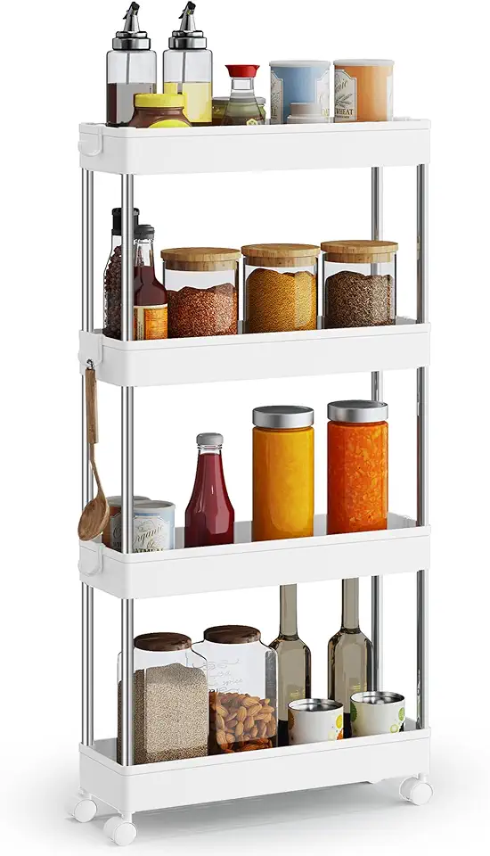 SONGMICS - chariot cuisine 4 niveaux, acier, crochets, 14,4x42x86cm, KSC08WT