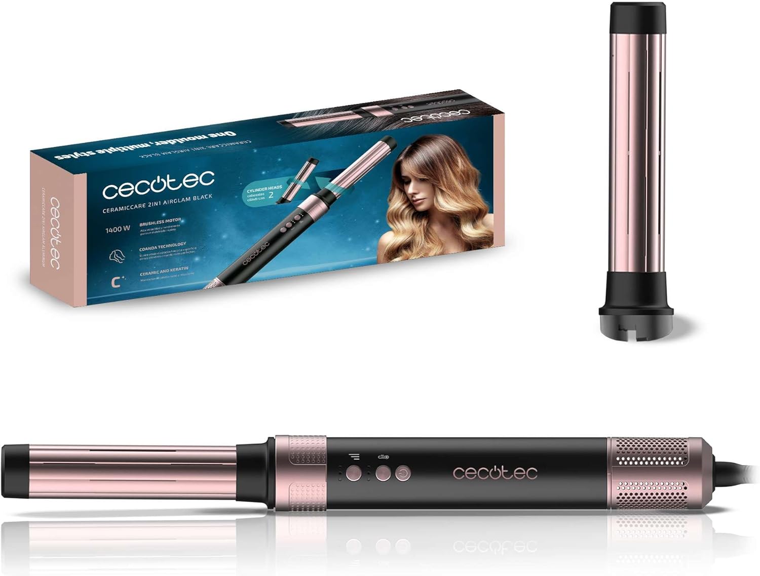 Cecotec - Bamba CeramicCare 2in1 - brosse 2 têtes, 1400W, 3 vitesses, anti-frisottis