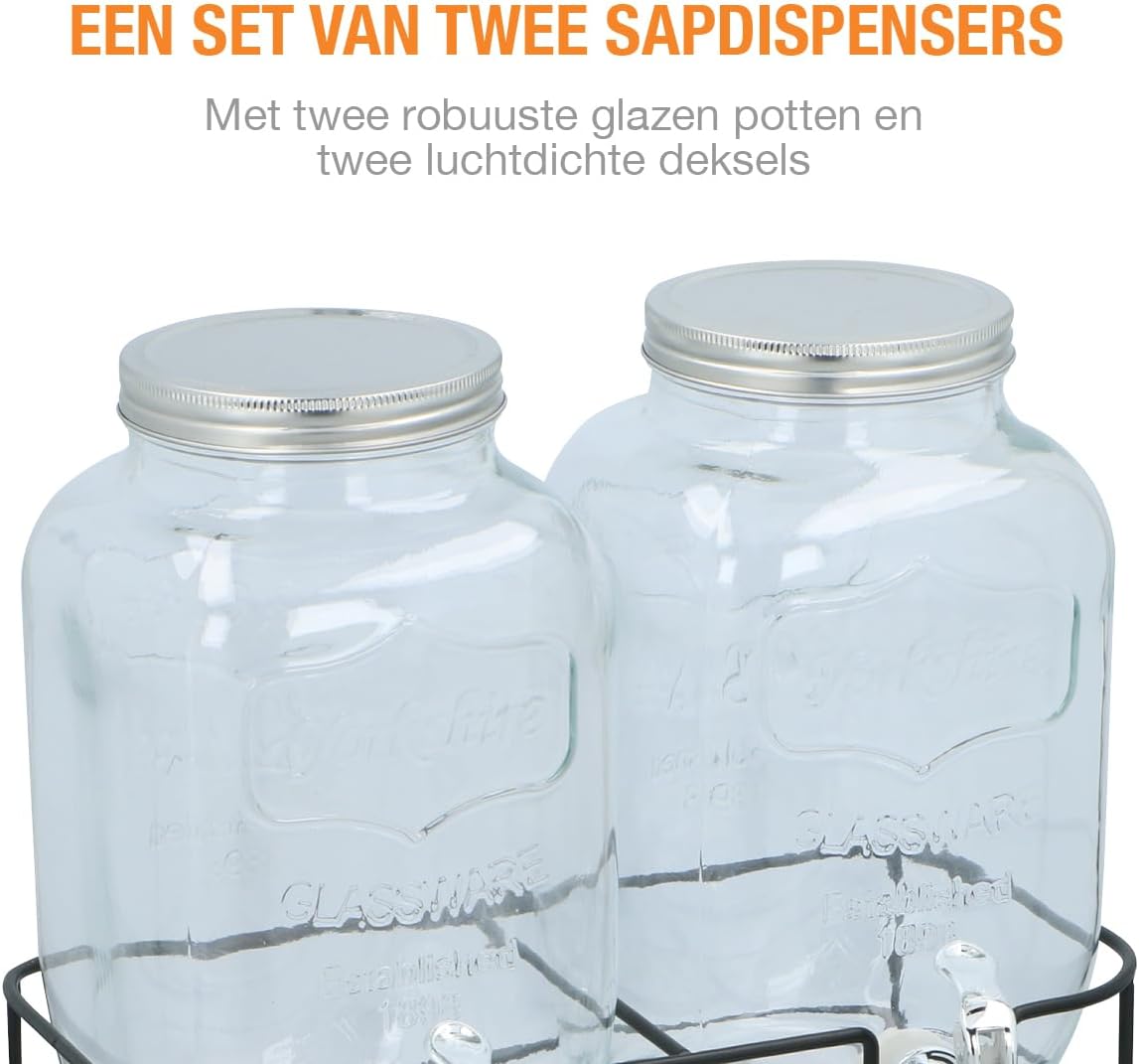 Double Distributeur de Boissons - 2x4L, support inclus, 33x17x32cm