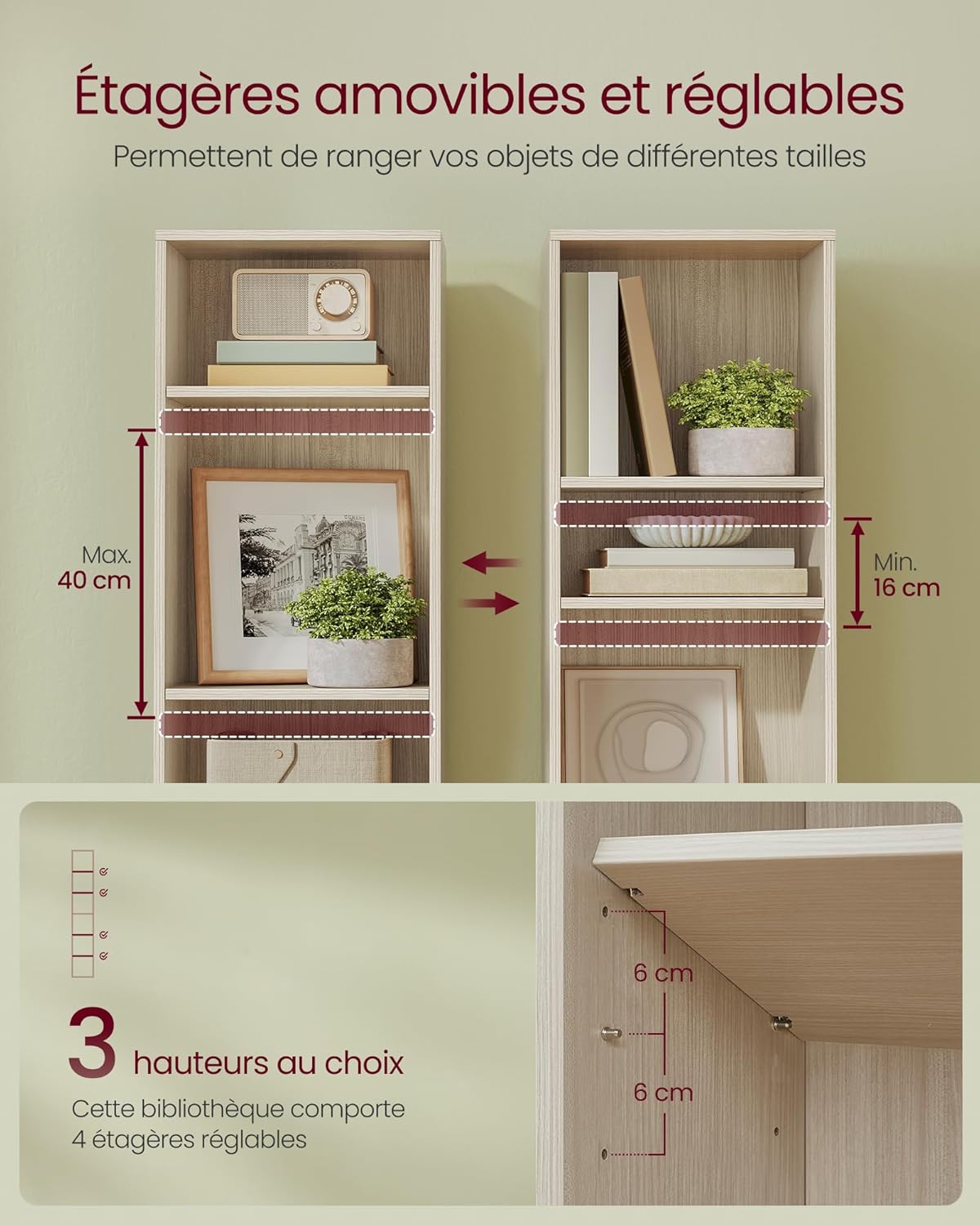 VASAGLE - bibliothèque sur 6 niveaux - 24x40x178,5 cm - rangement ouvert LBC167L01