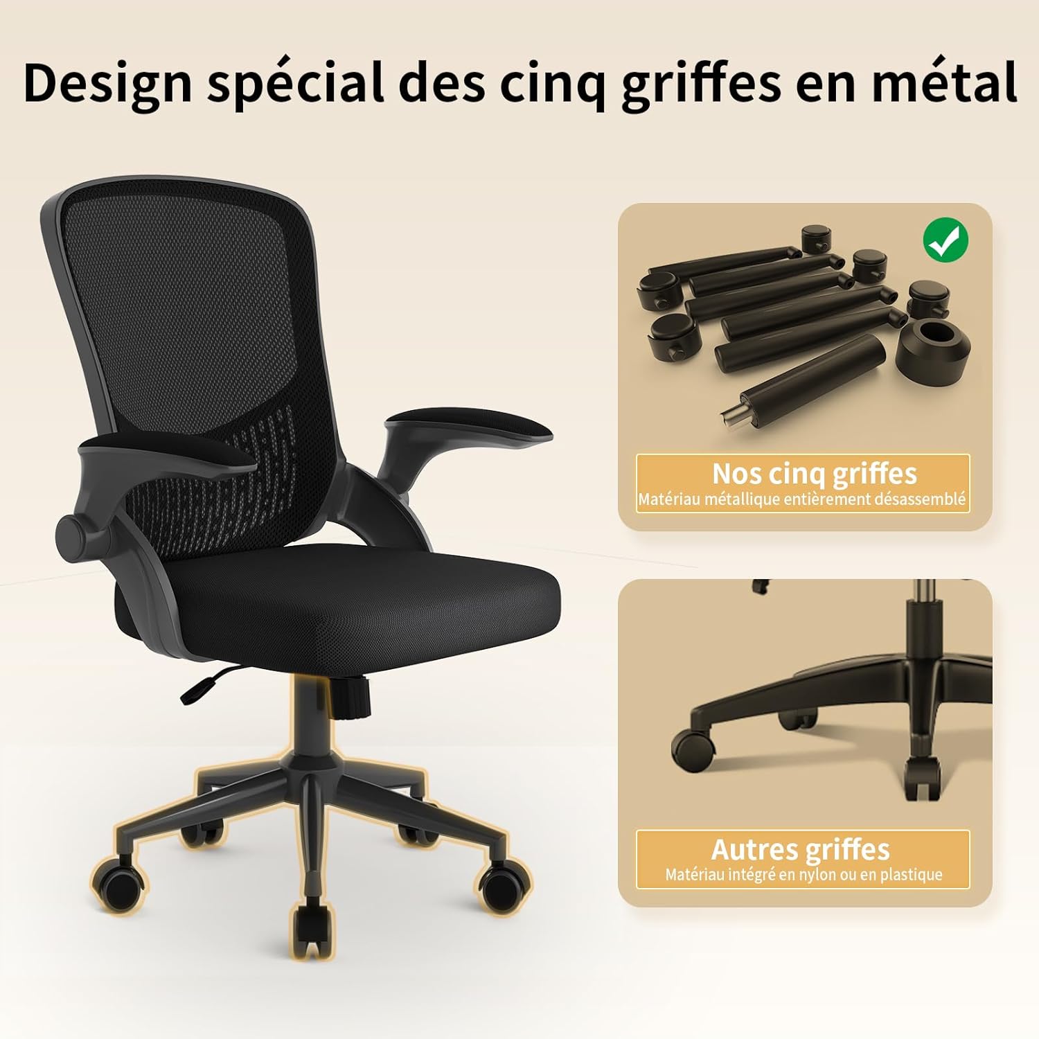 Naspaluro - chaise de bureau ergonome - accoudoirs réversibles, soutien lombaire, maille respirante, hauteur réglable