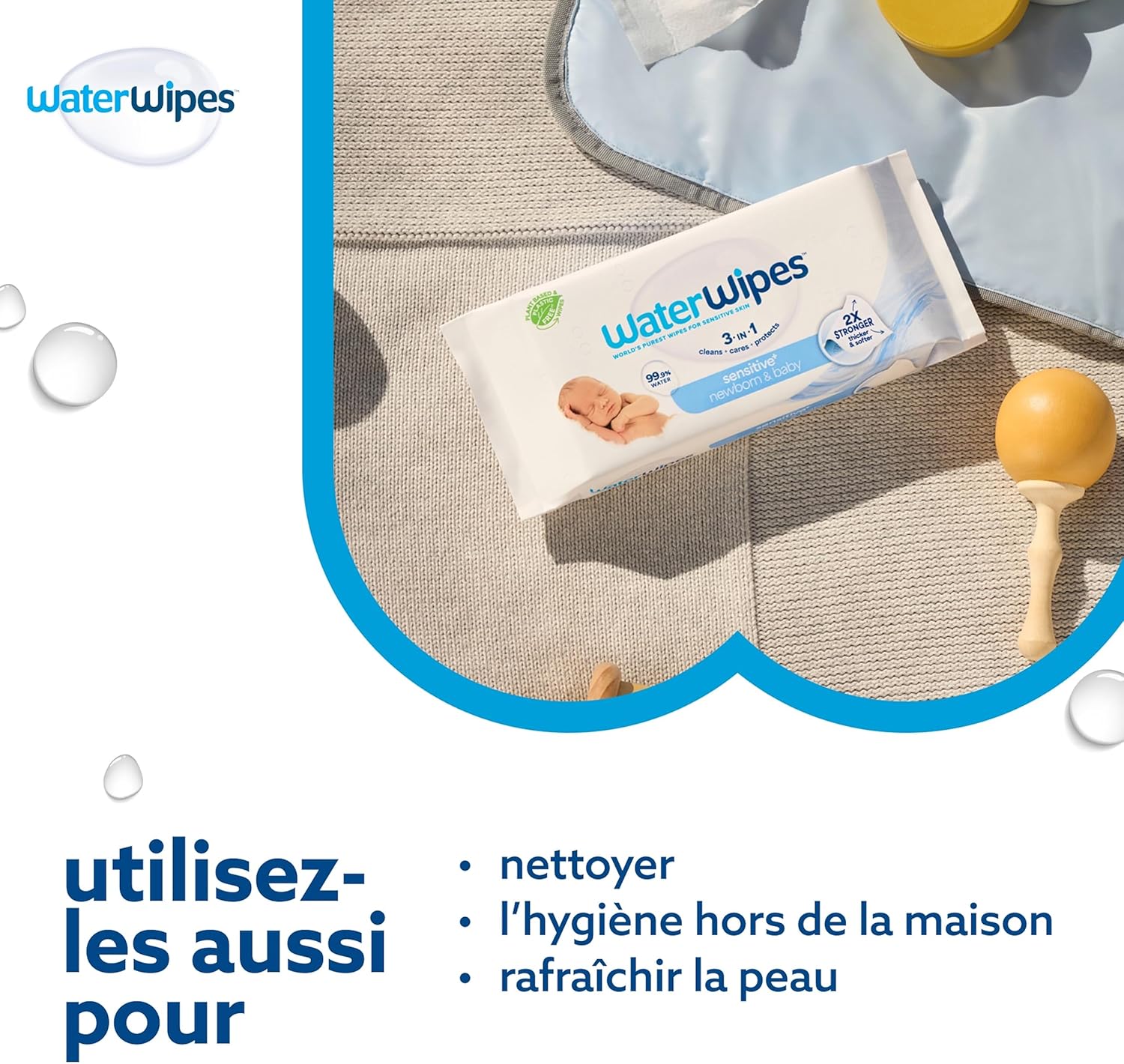 WaterWipes - Sensitive+ Newborn - 1080 lingettes - 99,9% eau, hypoallergénique