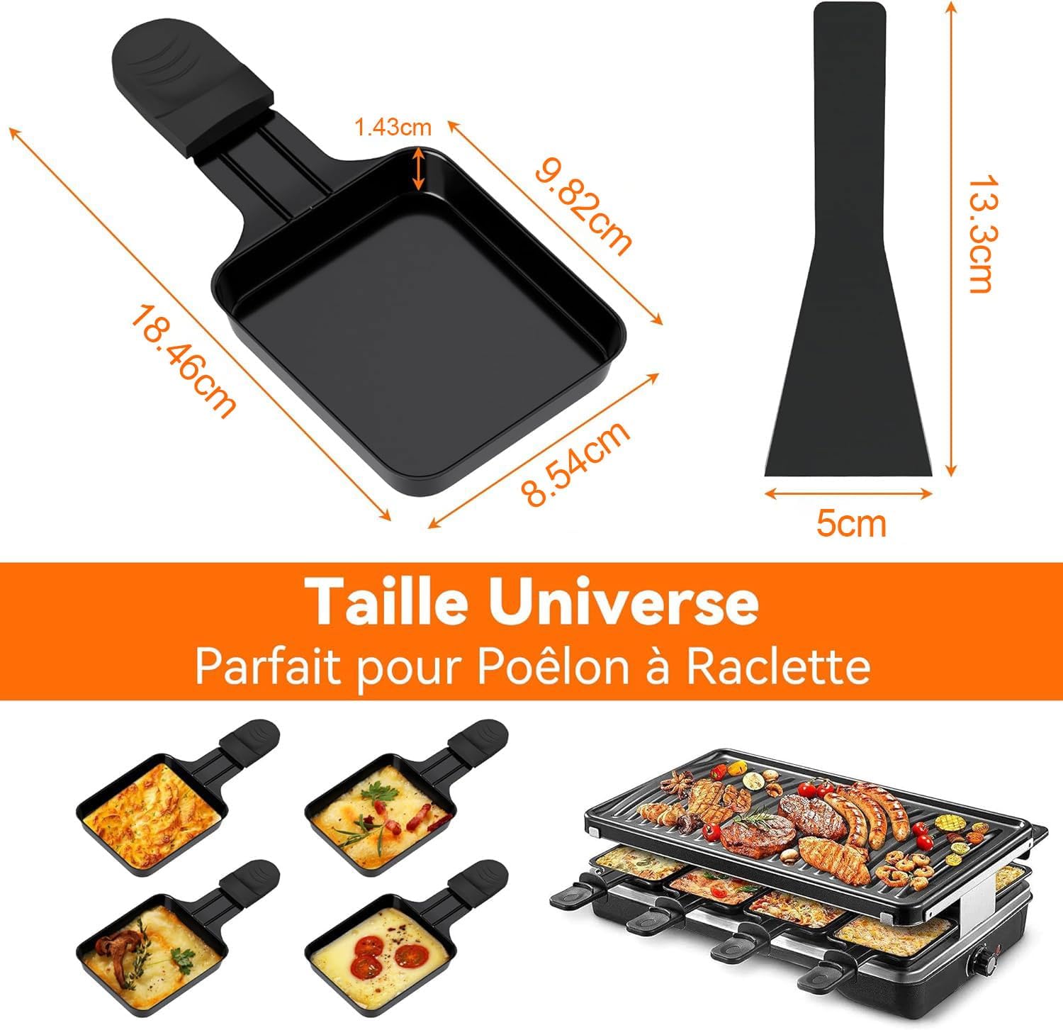 Poêlon raclette carré - 8 pièces - revêtement antiadhésif, poignées isolantes