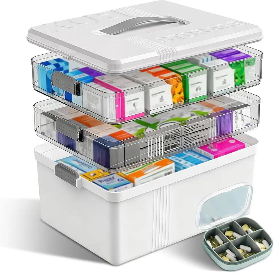 Starward - Boîte pharmacie 3 étages, plateau amovible, petit pots, blanc