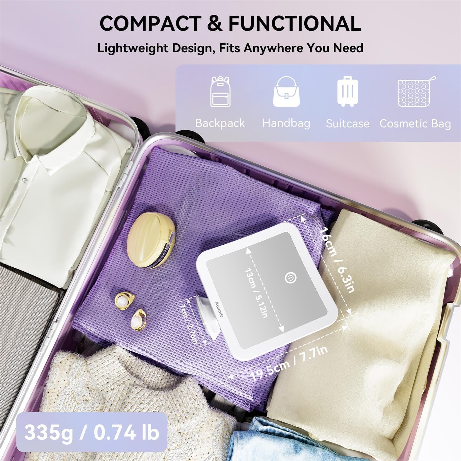 Auxmir - Miroir 30X rechargeable, LED, tactile, ventouse 360°