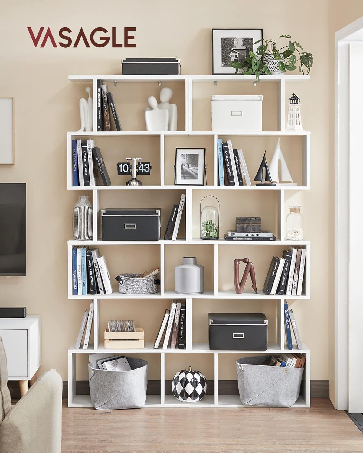 VASAGLE - bibliothèque 6 niveaux - 24x70x191,6cm - rangement blanc LBC61WT