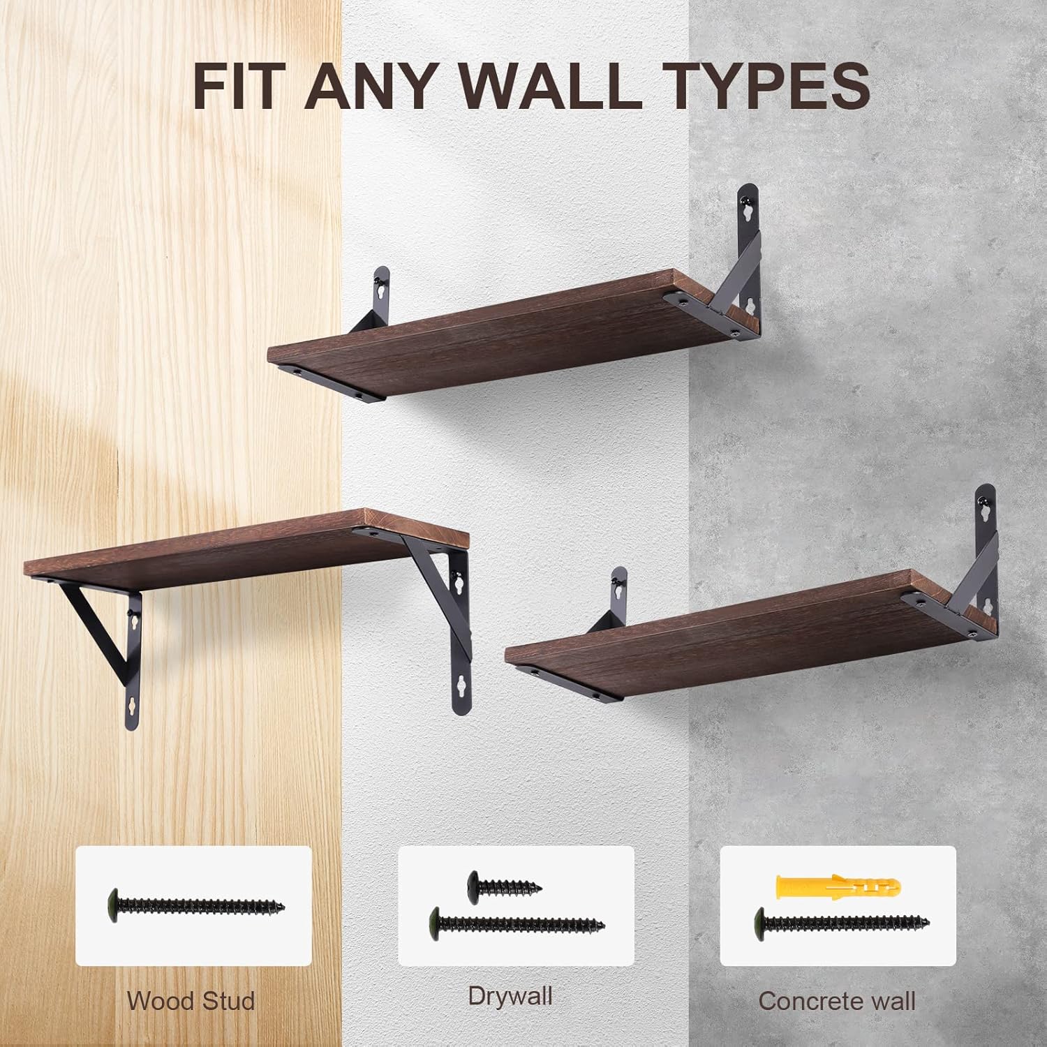 AGM - étagère murale rustique 42cm - bois, métal, charge 30kg