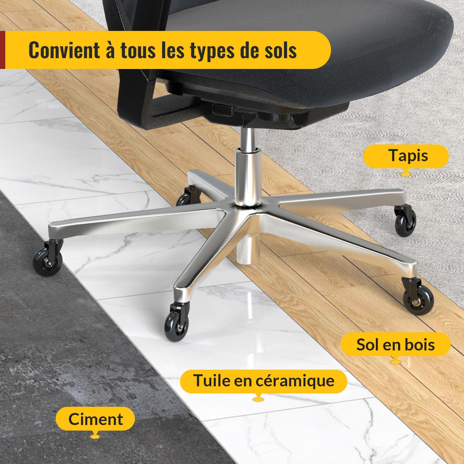 HOLKIE - roulettes chaise bureau - 10x22 mm - caoutchouc, lot de 5, sols durs/tapis, rechange robustes