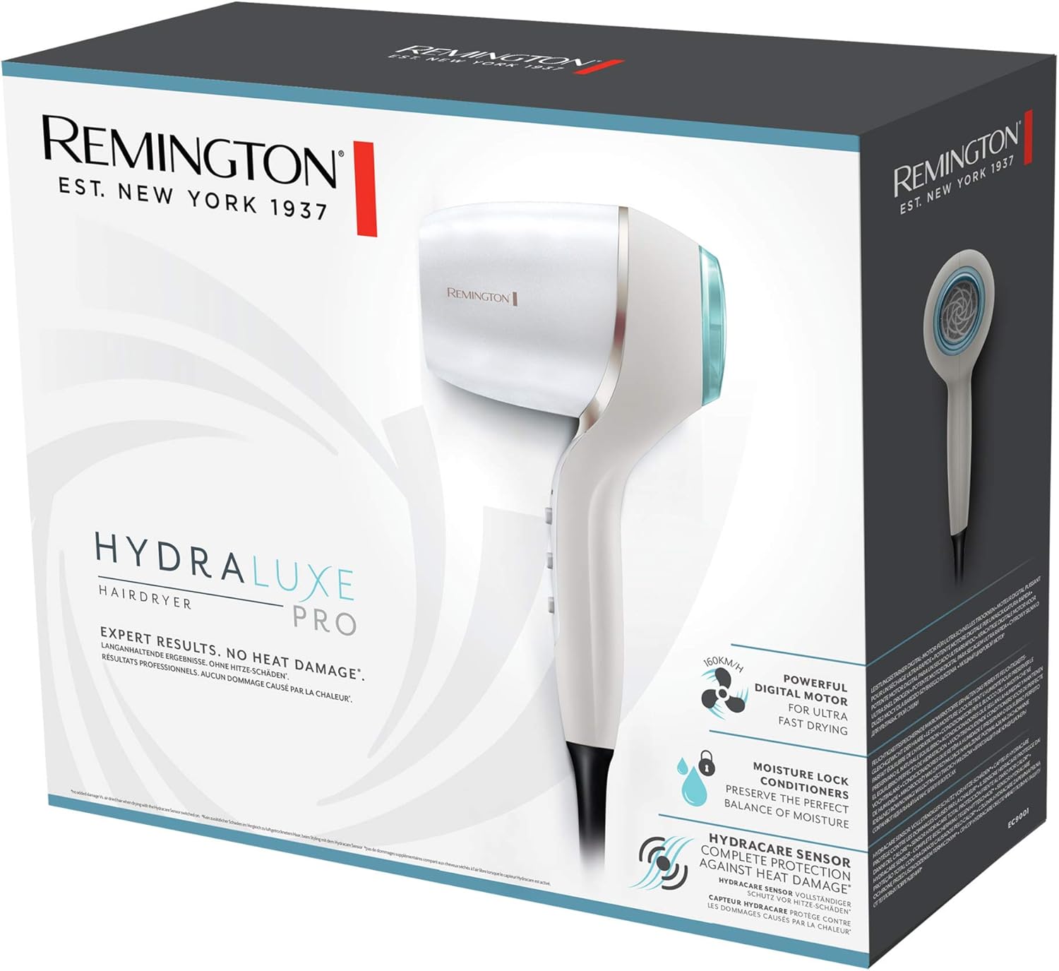 Remington - sèche-cheveux Hydraluxe Pro - 2400W - moteur numérique, capteur chaleur, 3 accessoires, EC9001