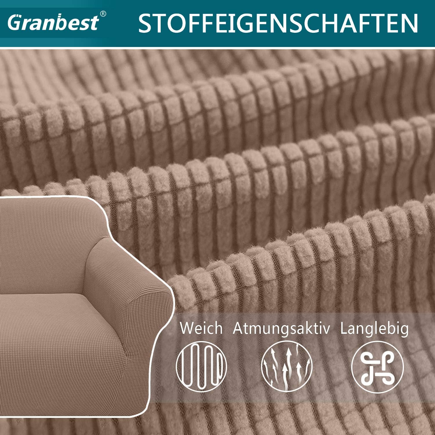 Granbest - housse canapé Jacquard élastique - 4 places - protection animaux, coloris sable