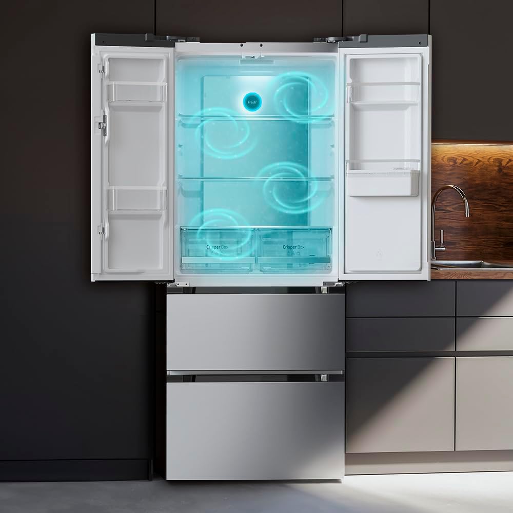 Cecotec - Bolero CoolMarket série FD - 436L inox, 4 portes, eau, No Frost, MultiAirFlow, Vacances, FD436WD