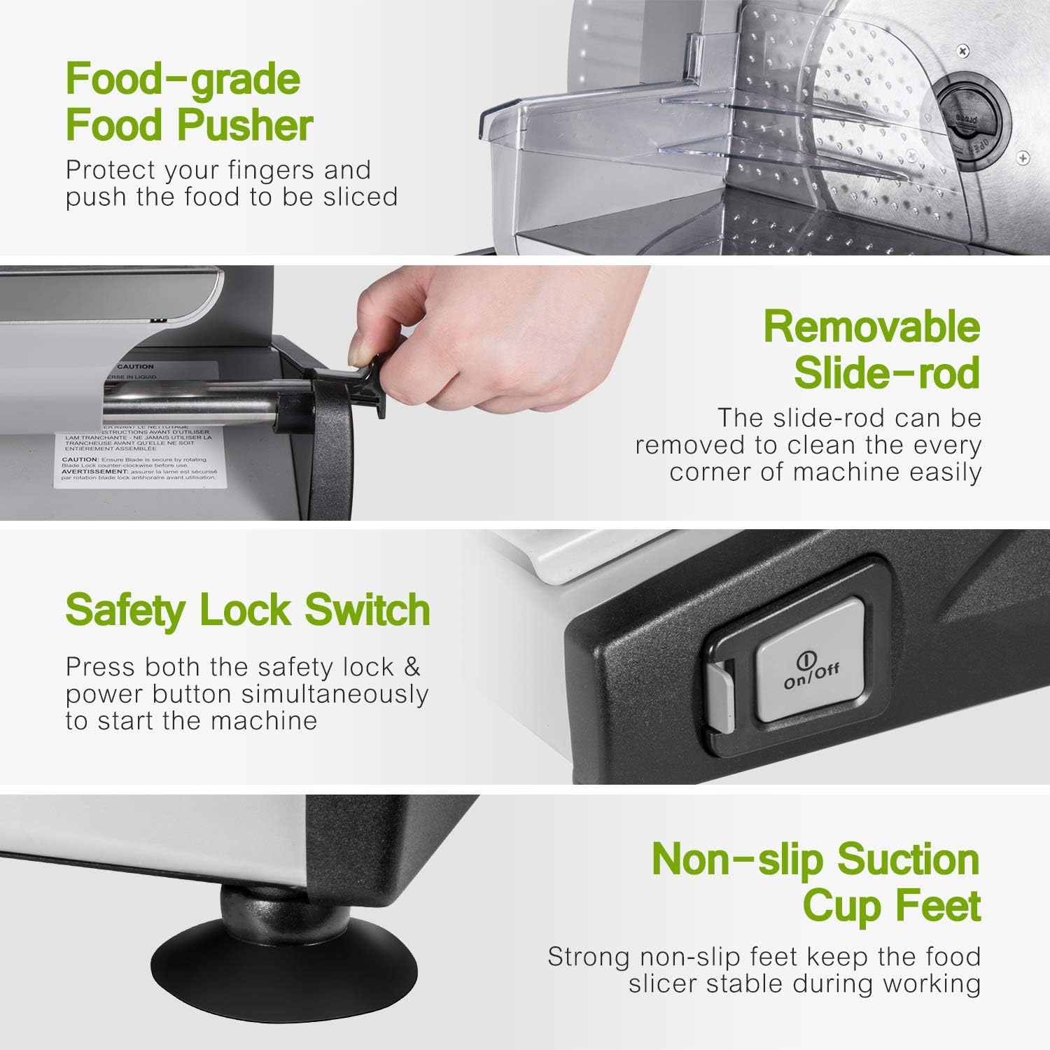 Trancheuse électrique - lame inox, épaisseur 0-15mm, 150W, sécurité enfants