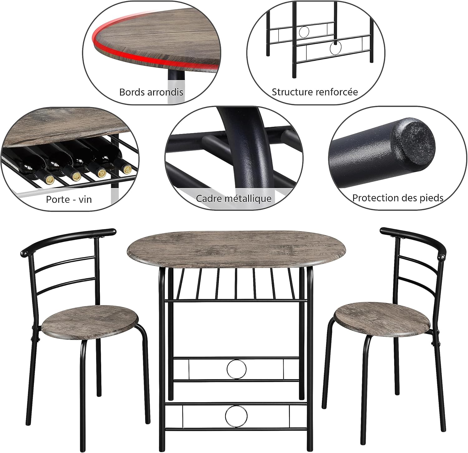Yaheetech - Table ronde + 2 chaises - 90x53x75,5 cm - Bois métal compact