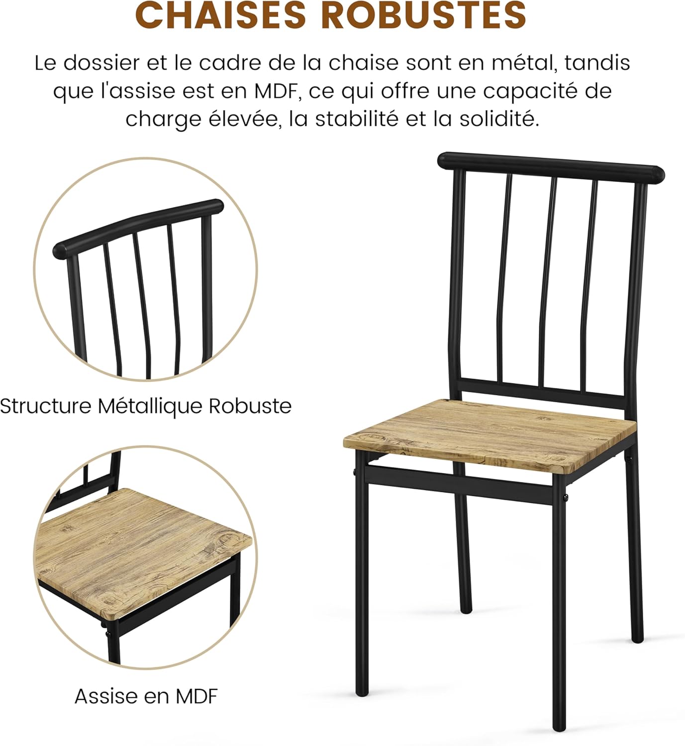 Yaheetech - ensemble salle à manger 4 chaises bois/métal, compact