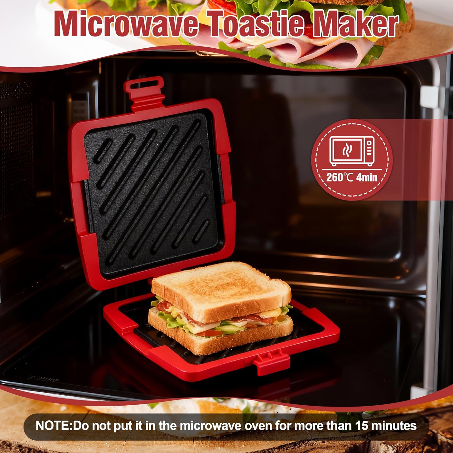 Appareil à croque-monsieur - 16x16 cm - plaques amovibles aluminium, coque silicone, usage micro-ondes