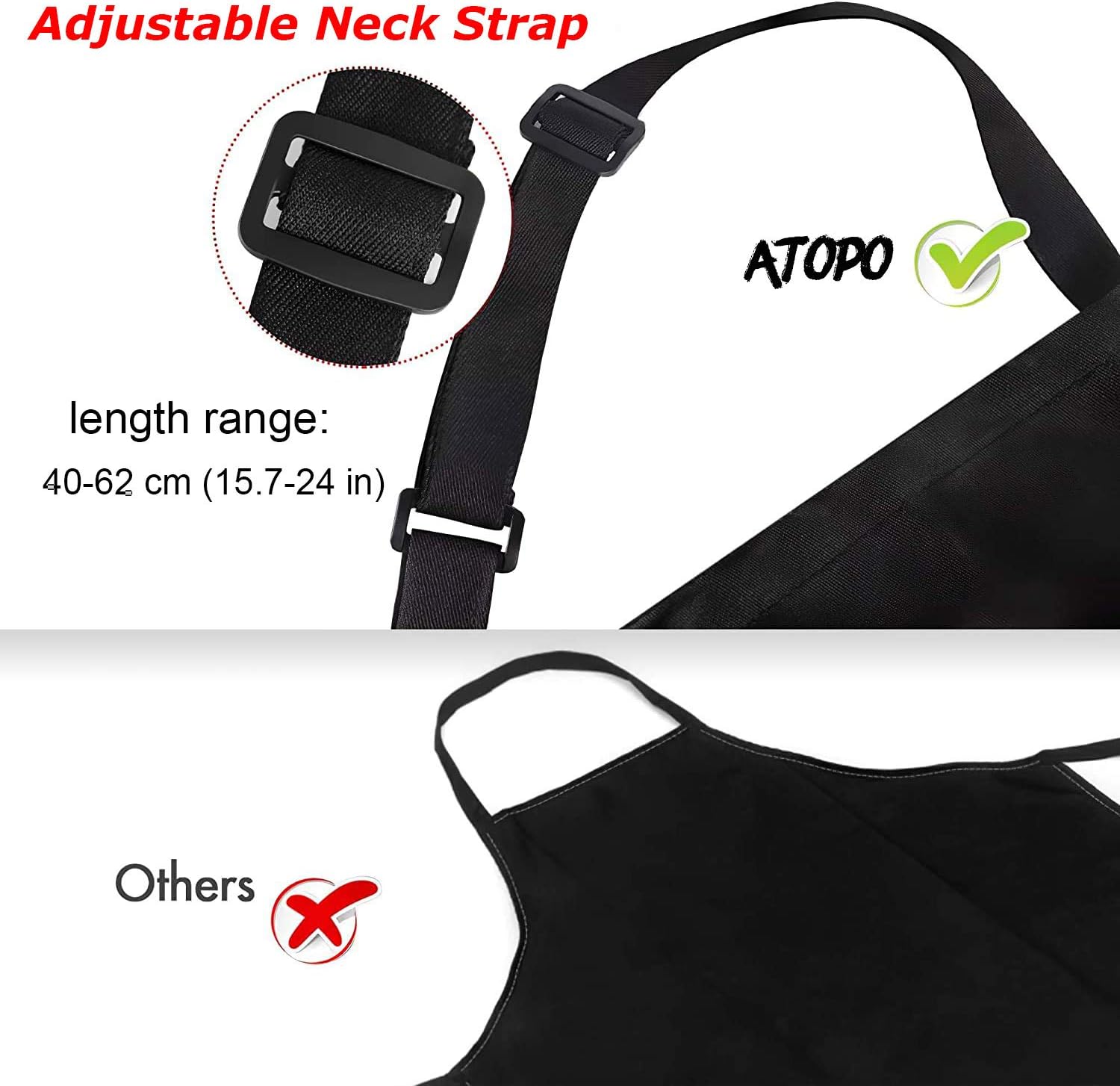 atopo - tabliers chef 4 pièces - noir - 2 poches, étanche, réglable