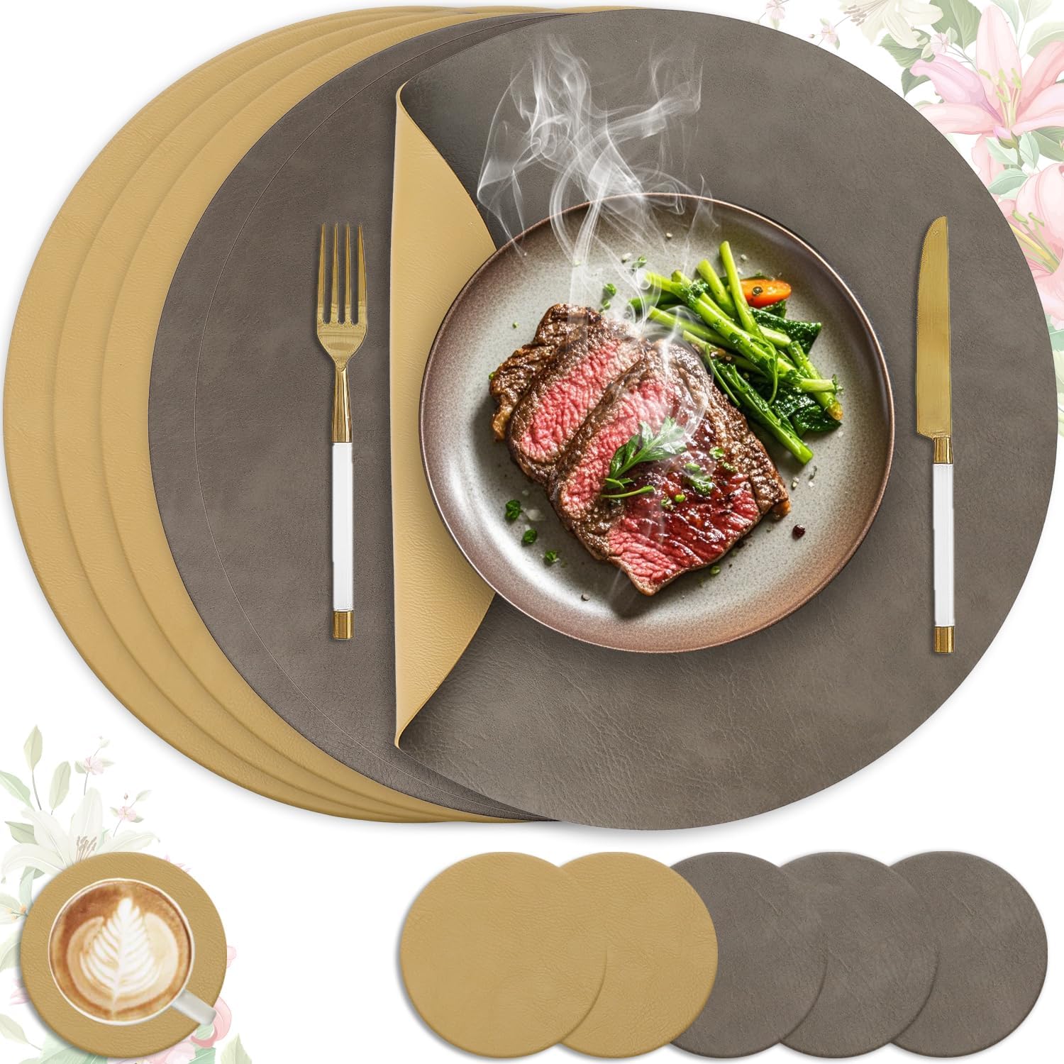 Set de table - cuir PU double face - 36x36cm - lavable, antidérapant, lot de 6