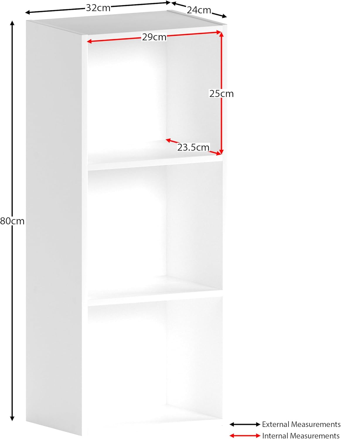 Vida Designs - Oxford, bibliothèque 3 niveaux, H80xW32xD24cm, blanc, moderne