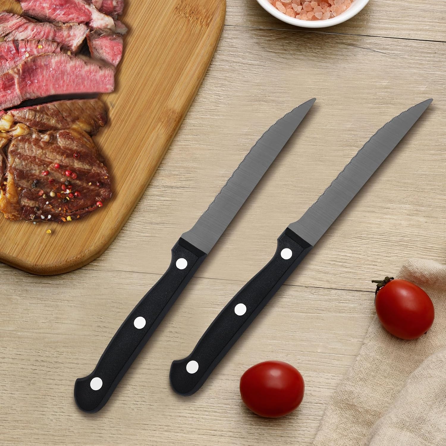 Pleafind - couteaux à steak - 21cm - inox, lame dentelée, lavable