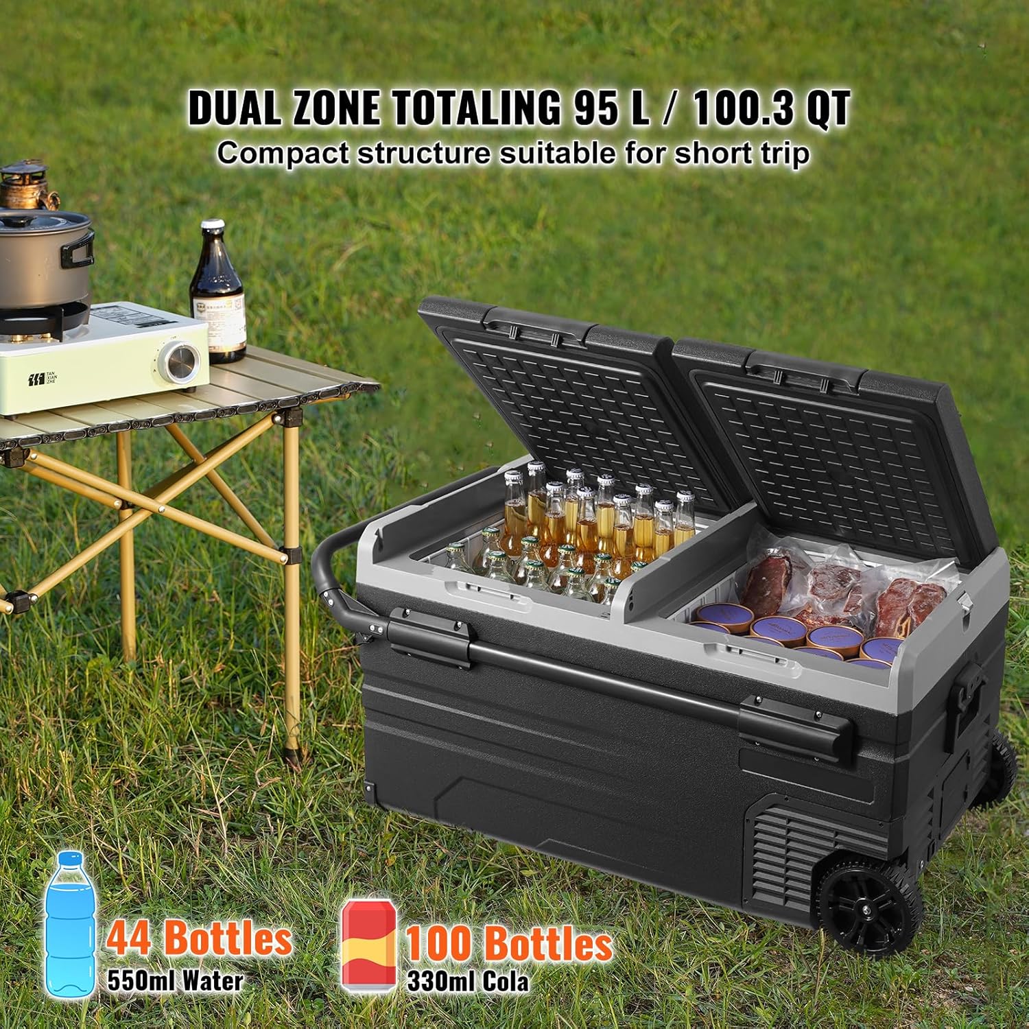 VEVOR - Glacière à compression 95L - double zone, -20 à 20°C, roues, poignée