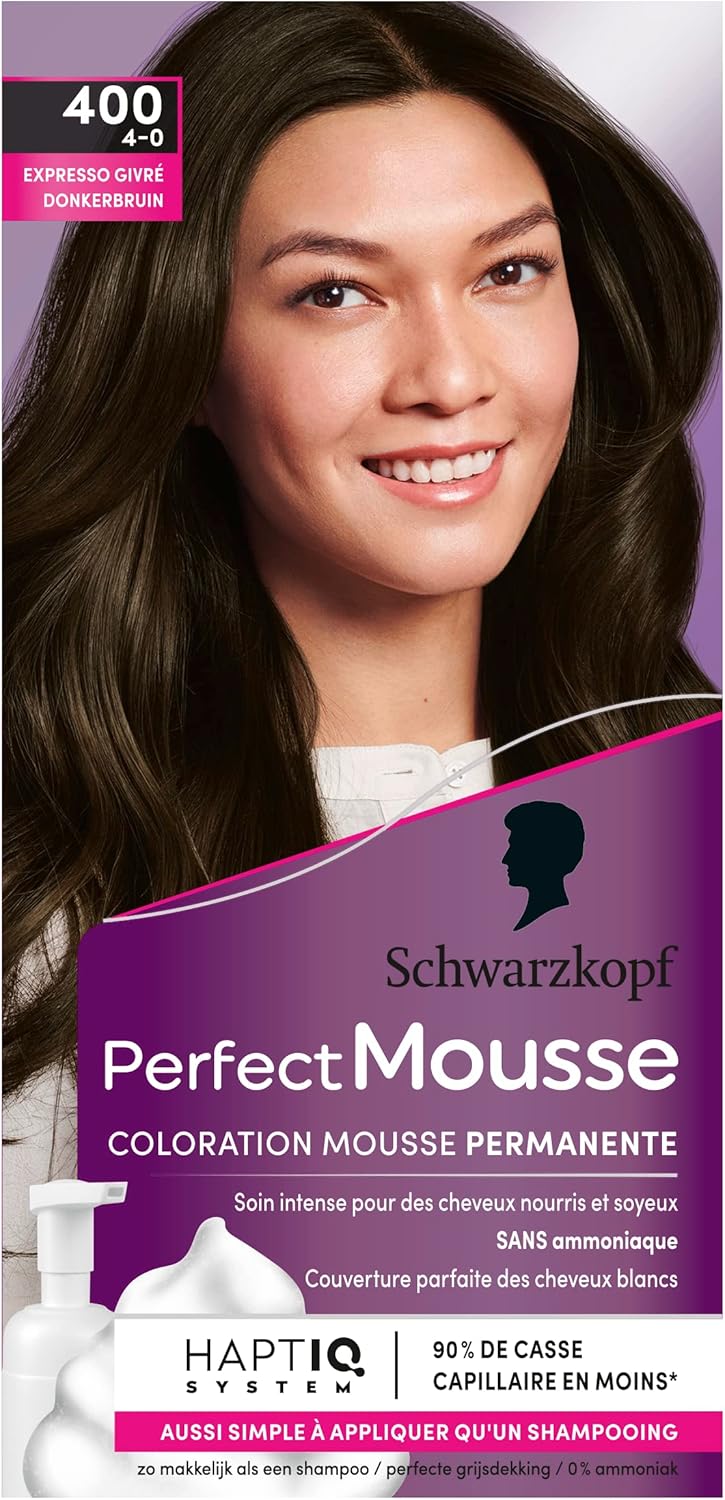 Schwarzkopf - Perfect Mousse - coloration mousse permanente, soin sans ammoniaque, 96% naturel - Expresso Givré 400
