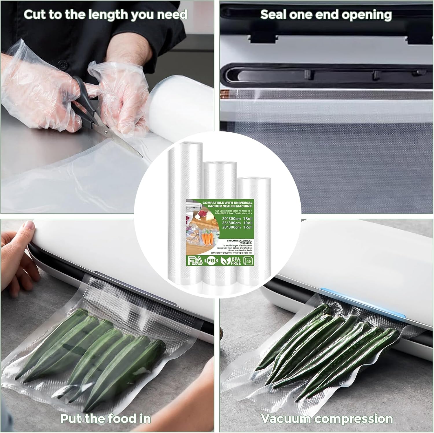 Sac sous vide alimentaire - sachets gaufrés 20x30cm - lot de 100, sans BPA, compatible toutes machines