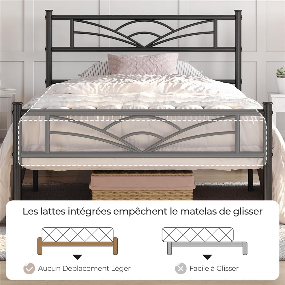 Yaheetech - lit simple métal - 90x200cm - montage facile, compact