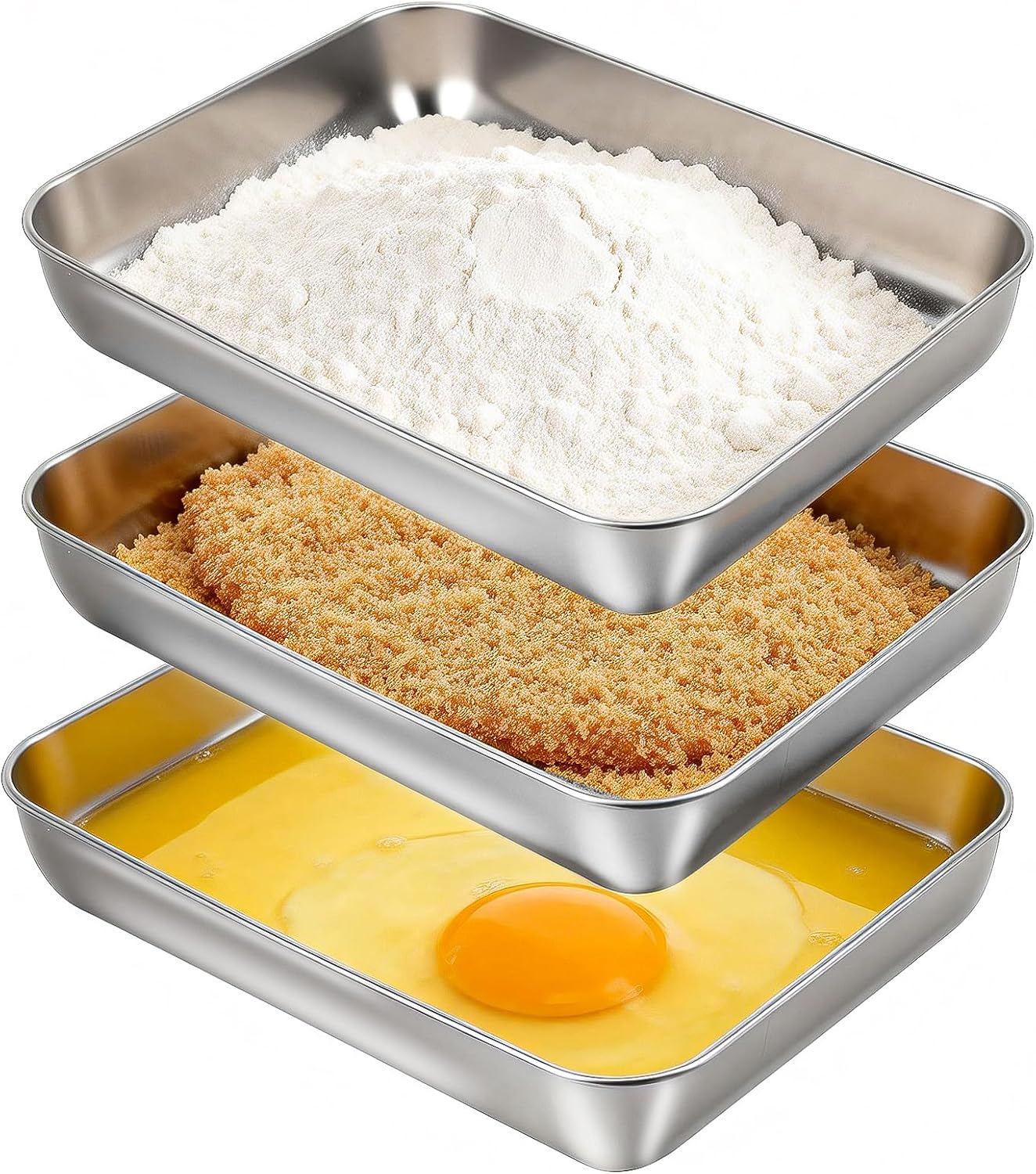 VINATO - Plateaux inox rectangulaires x3 - 25.5x20x4.5 cm - conservation alimentaire, cuisson, service