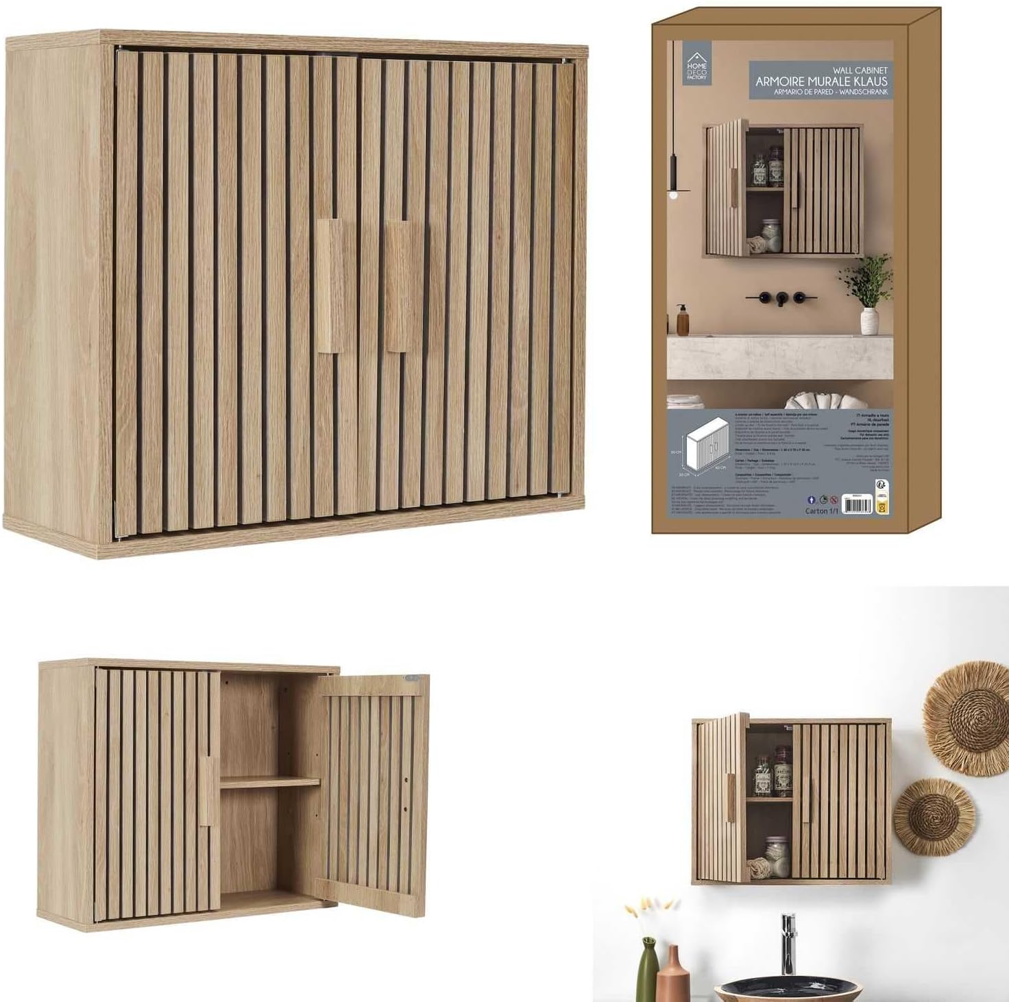 HOME DECO FACTORY - Armoire murale Natural Crush, 60x50x20cm, salle de bain, HD0221