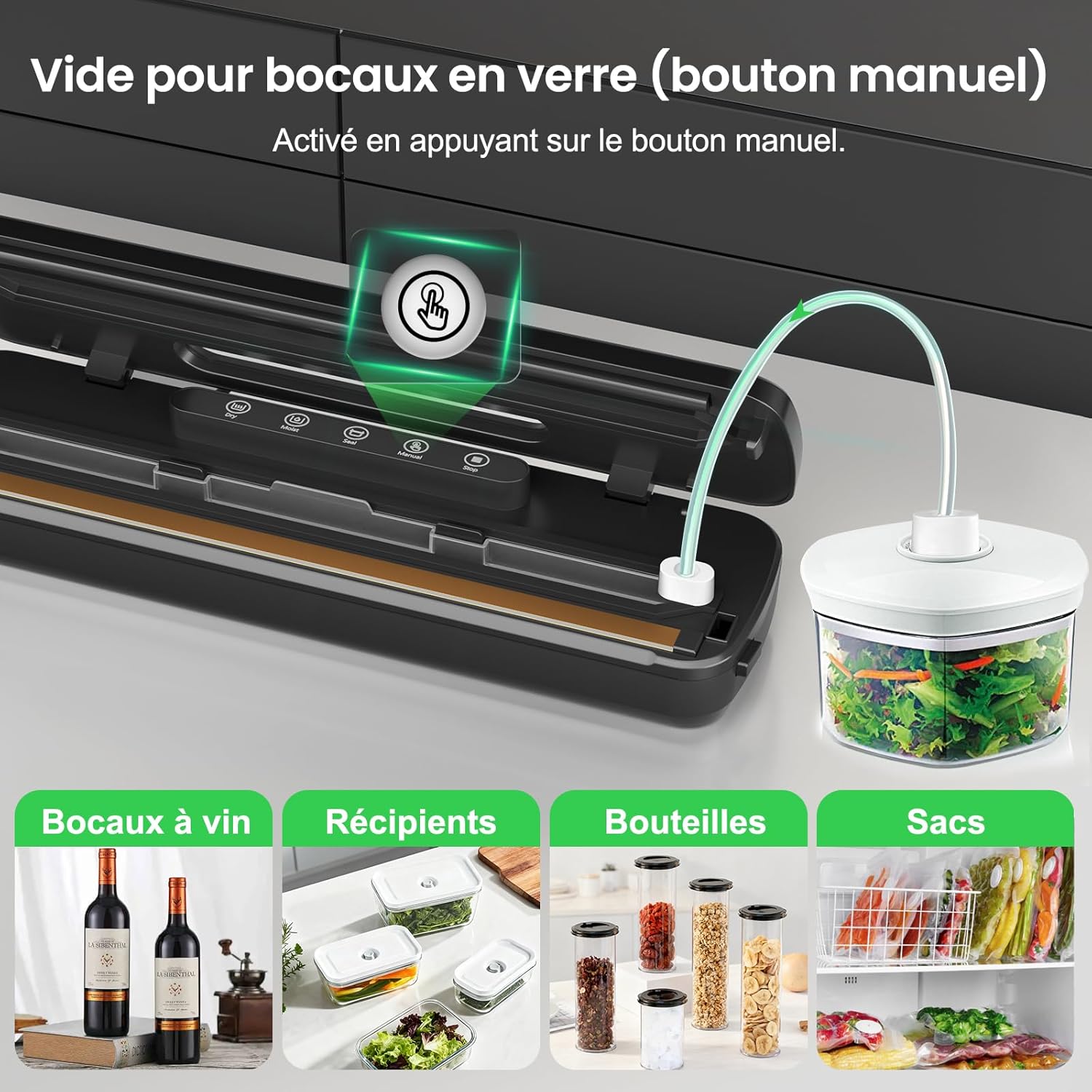 Machine sous vide alimentaire - 7-en-1, 130W, 90kPa, coupe et tuyau