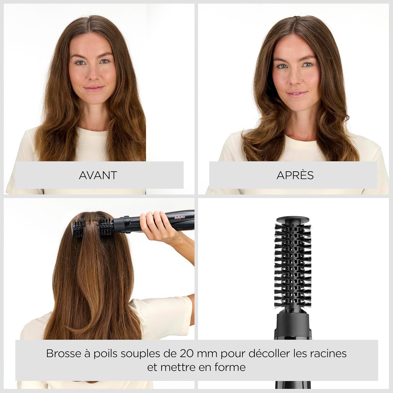 BaByliss - Brosse soufflante Perfect Finish - 3 embouts, ionique, 2 vitesses, bouton air froid - AS126E