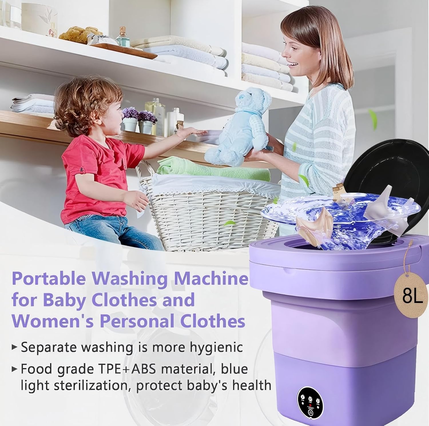 Mini machine à laver pliable - 8L - compacte avec sèche-linge, idéale camping