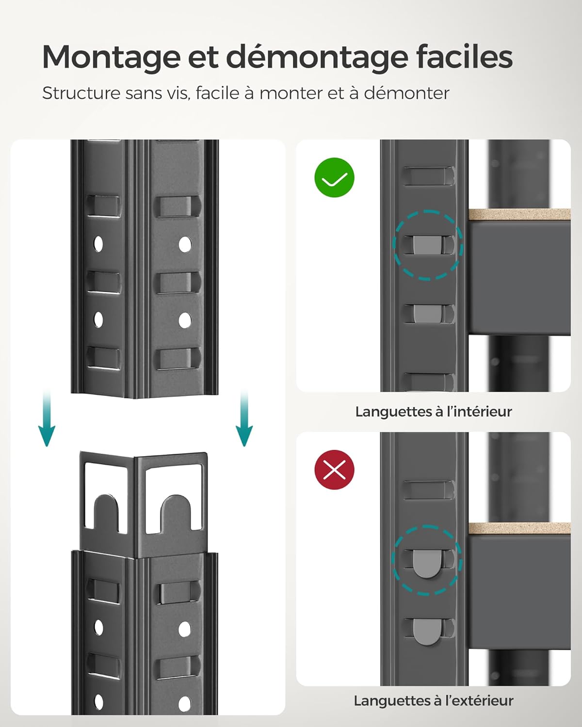 SONGMICS - étagère 5 niveaux, 30x75x150cm, 650kg, gris GLR030G02