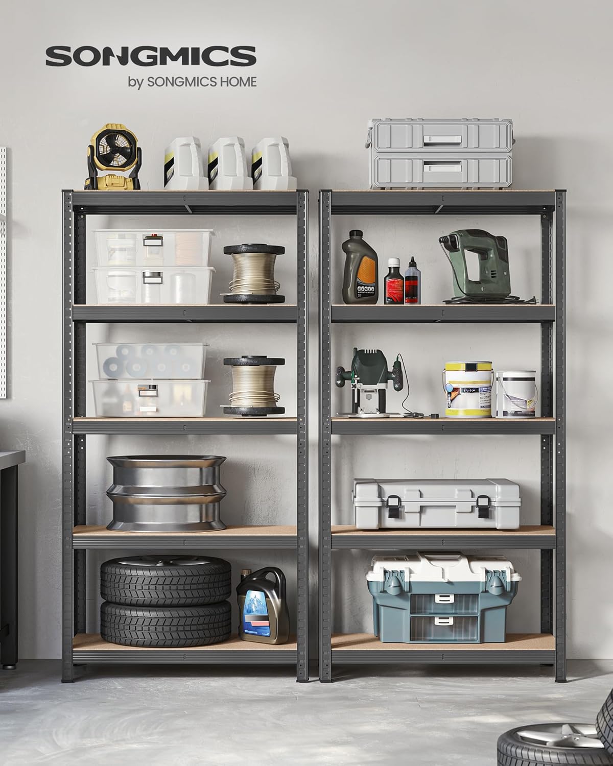 SONGMICS - étagère industrielle lot de 2, 5 niveaux, 875 kg, 40x90x180 cm, GLR040G02