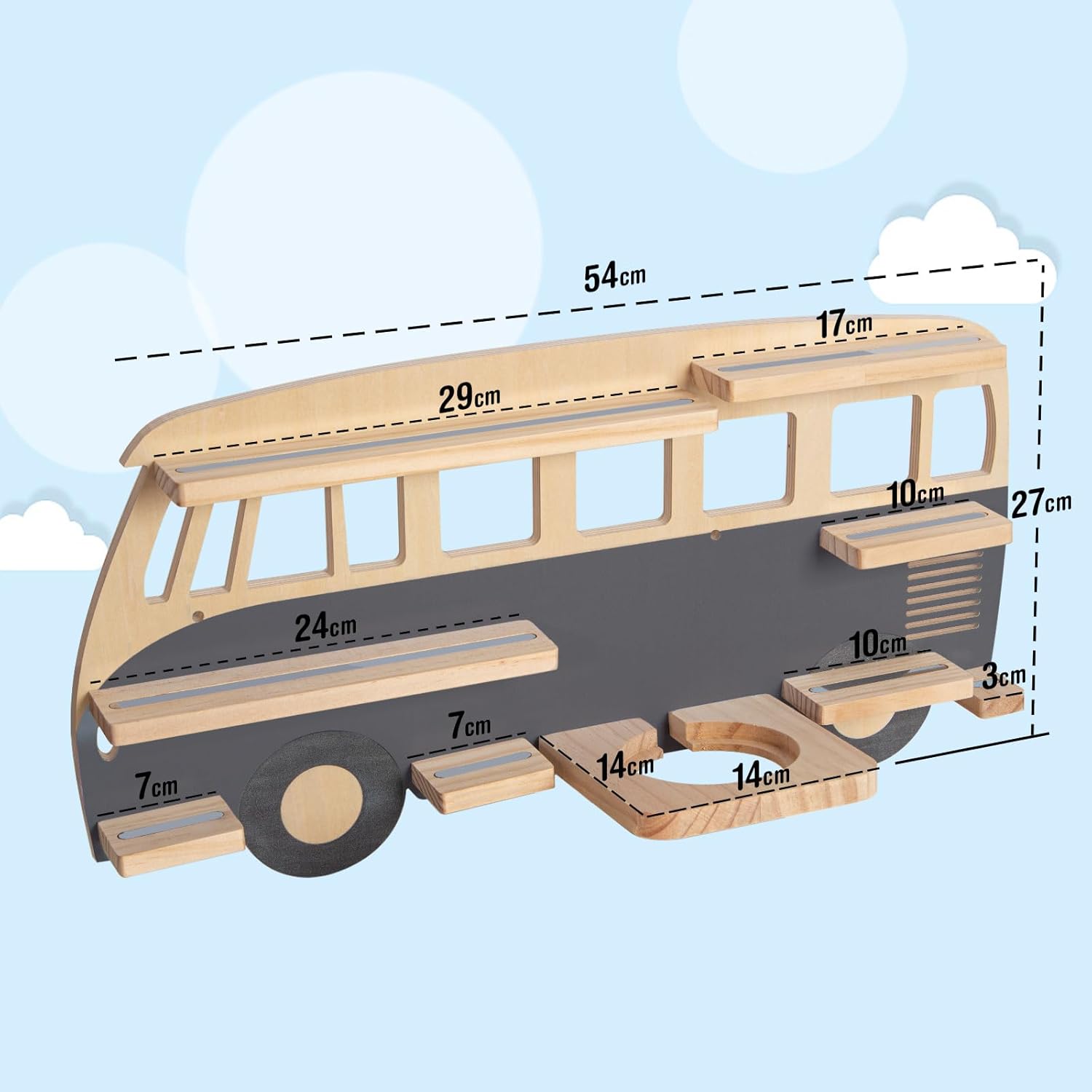 Todeco - étagère magnétique bus gris - murale, 20-25 Tonies, enfant