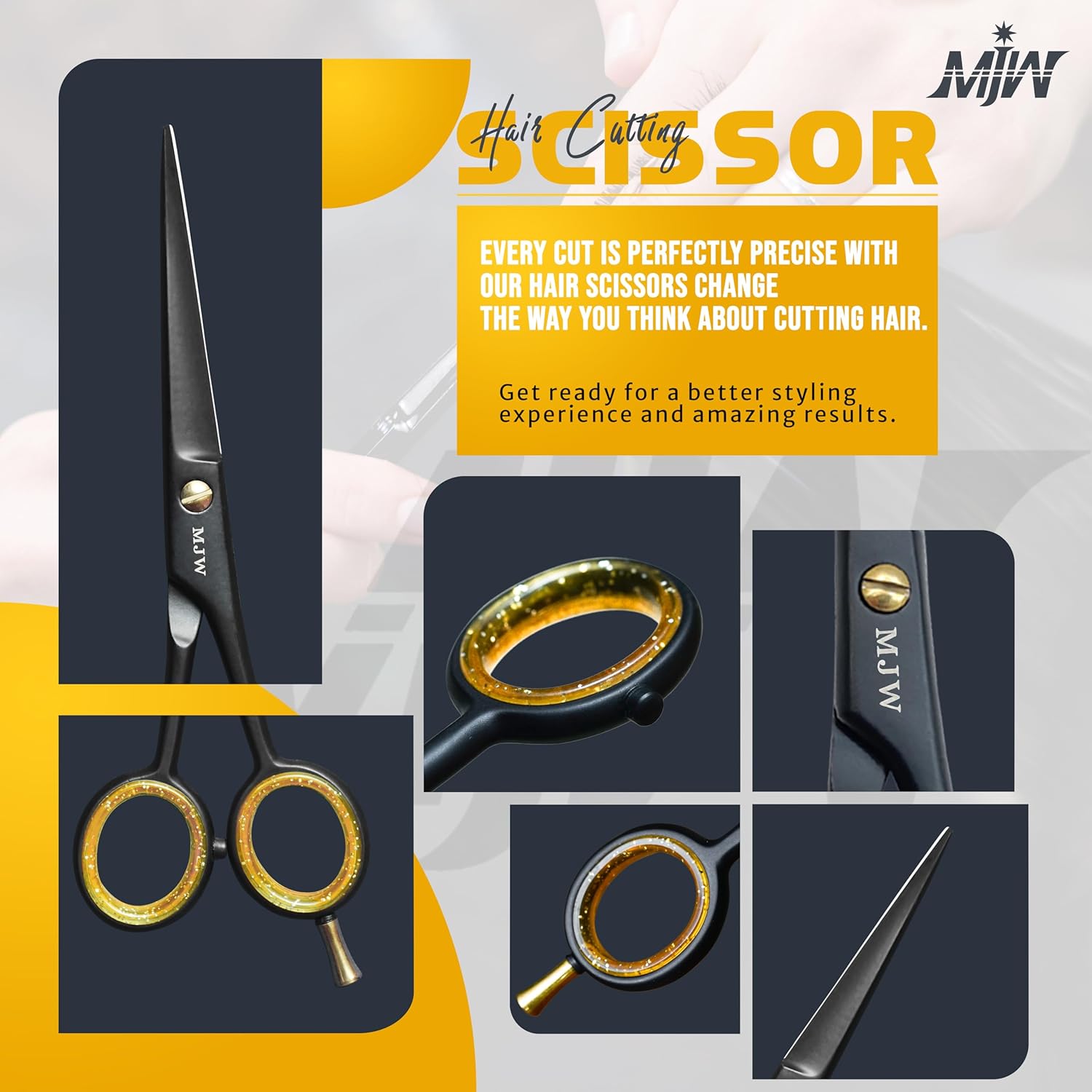 MJW - Ciseaux de coiffure pro série classique - 6,5'' - inox, coupe barbe et moustache